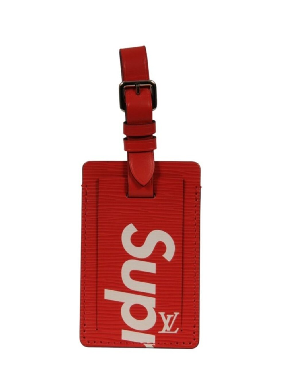 Louis Vuitton Supreme Luggage Tag Red White Logo Epi Leather Carry On Travel